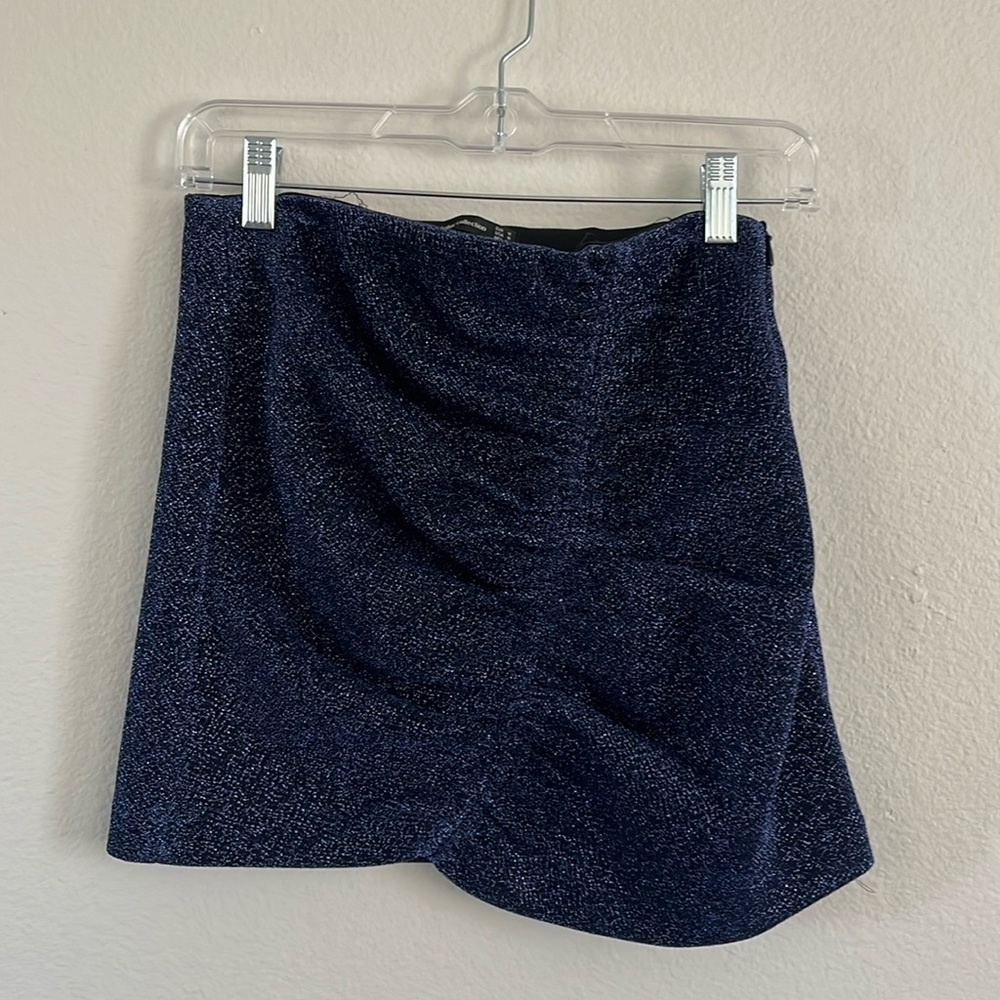 Zara navy ruched metallic mini skirt